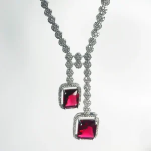 Cz Classic Y Necklace With Rhodium Plating