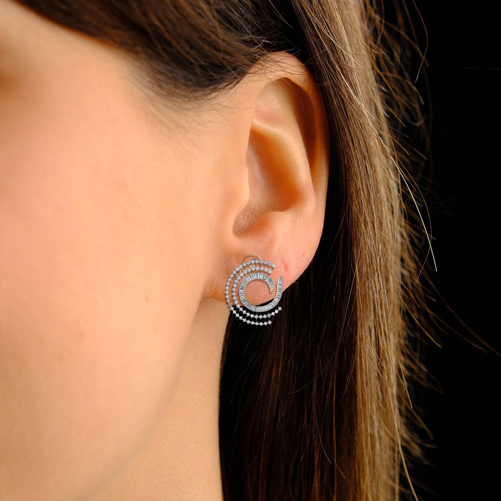 Chloe CZ C-Shape Earrings Silver - Image 4