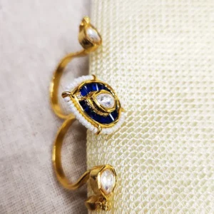 Alternative view of Ruby Blue Polki & Pearl Adjustable Ring