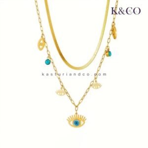 Alternative view of Evil Eye layered necklace, Gold plated