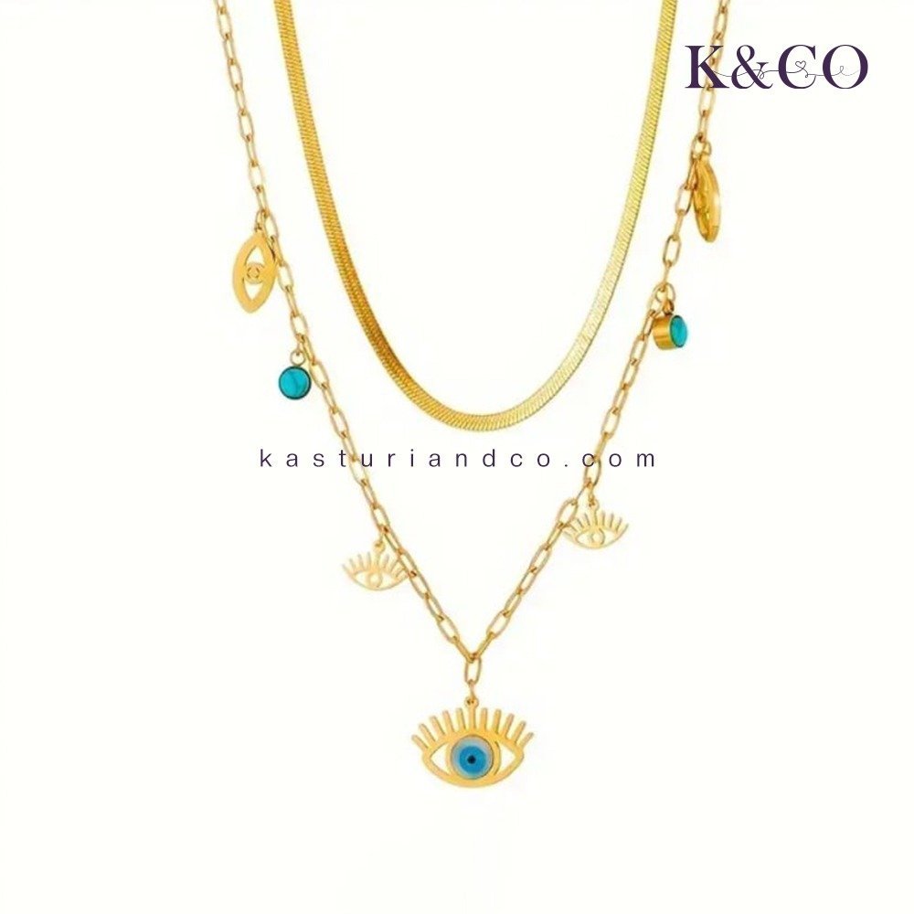Evil Eye layered necklace, Gold plated - Image 2