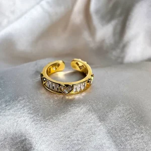 Gold Heart Baguette Ring
