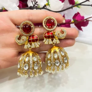 Alternative view of Indian Long Jhumka Earrings with Elephant