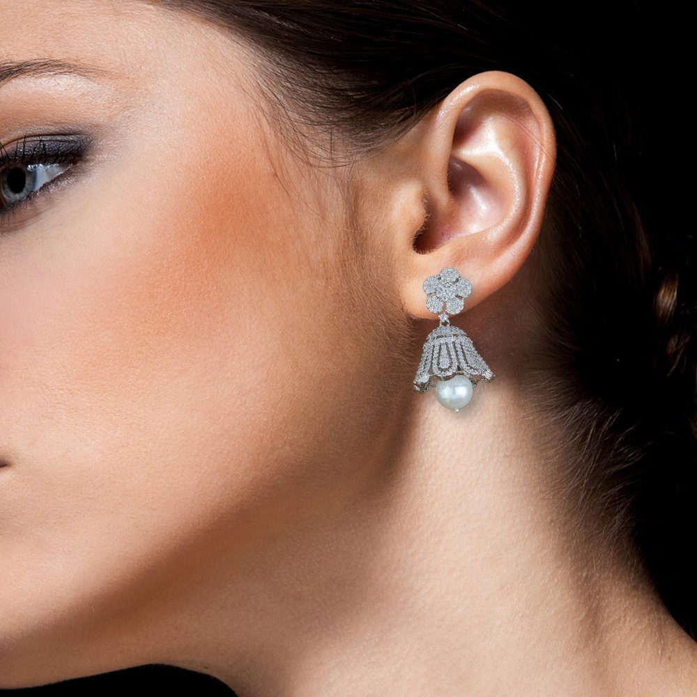 CZ Earring With Pearl - Image 3