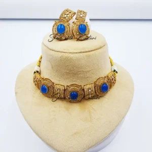Kundan Choker Necklace Set with Earrings, Blue