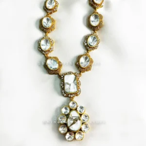 Pari Kundan Moissanite Necklace, Marble Stone