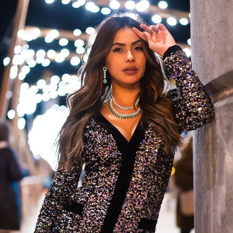 Lovisa Layered Necklace, CZ & Stones, Silver plated Green - Image 2