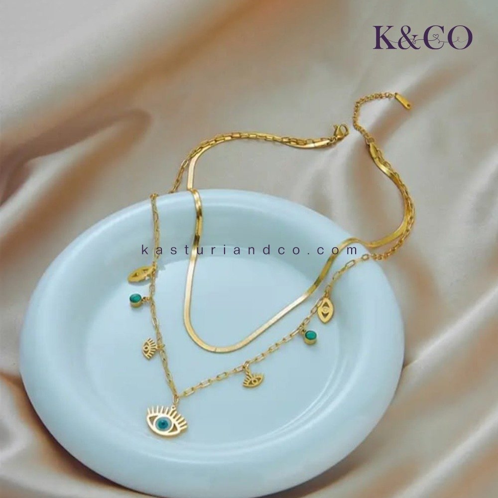 Evil Eye layered necklace, Gold plated - Image 3