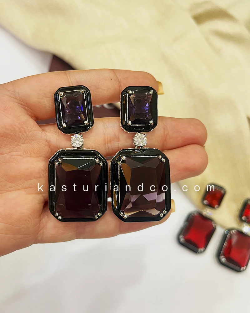 Julie Crystal Stone Statement Earrings, Red - Image 2