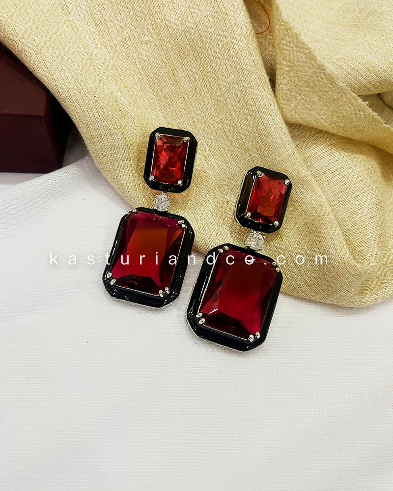 Julie Crystal Stone Statement Earrings, Red - Image 11