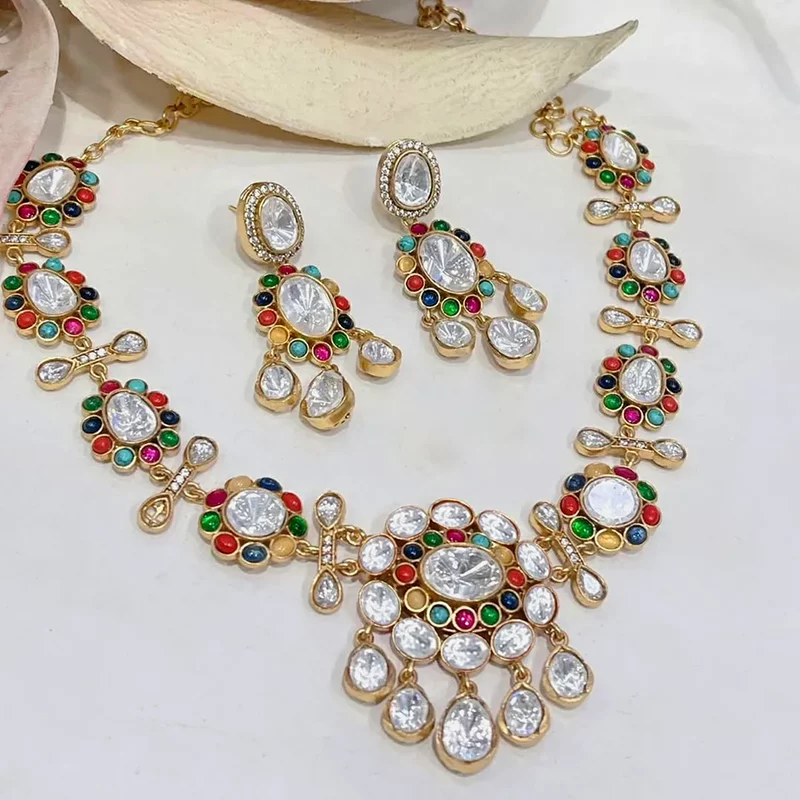 Ria Polki Necklace with Moissanites Multicolour - Image 6