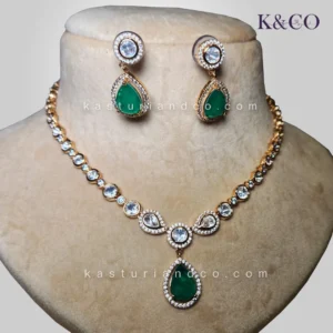 Alternative view of Moissanite Polki Necklace Set with Earrings