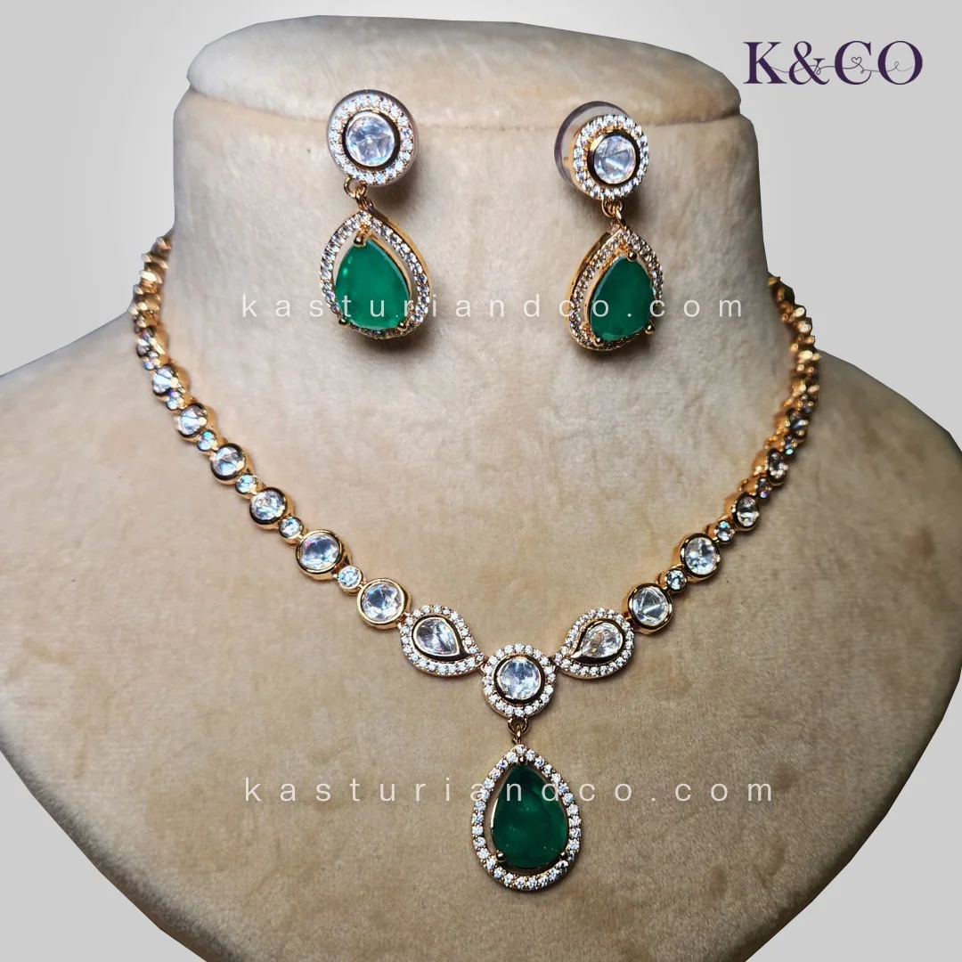 Moissanite Polki Necklace Set with Earrings - Image 2