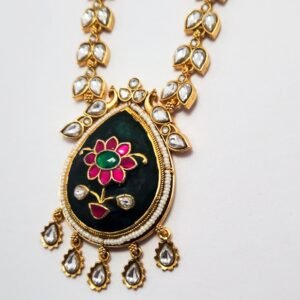 Polki Necklace with meenakari & Inlay Work, Green