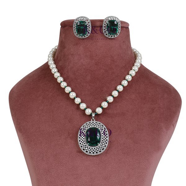 CZ & Pearls Statement Necklace - Image 4