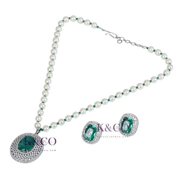 CZ & Pearls Statement Necklace - Image 3