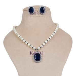Alternative view of CZ Necklace Set with Stone and Pearls