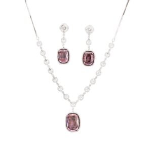 Alternative view of Cubic Zirconia Doublet Stone Necklace, Pink