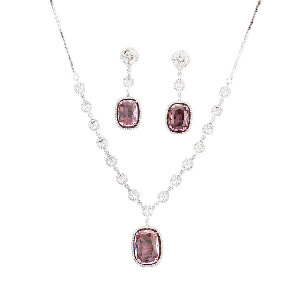 Cubic Zirconia Doublet Stone Necklace, Pink - Image 2