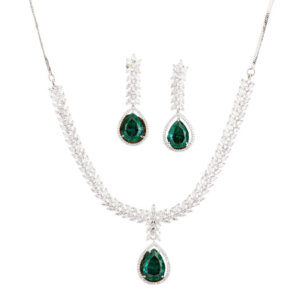 CZ Necklace with large stone, green - Image 3