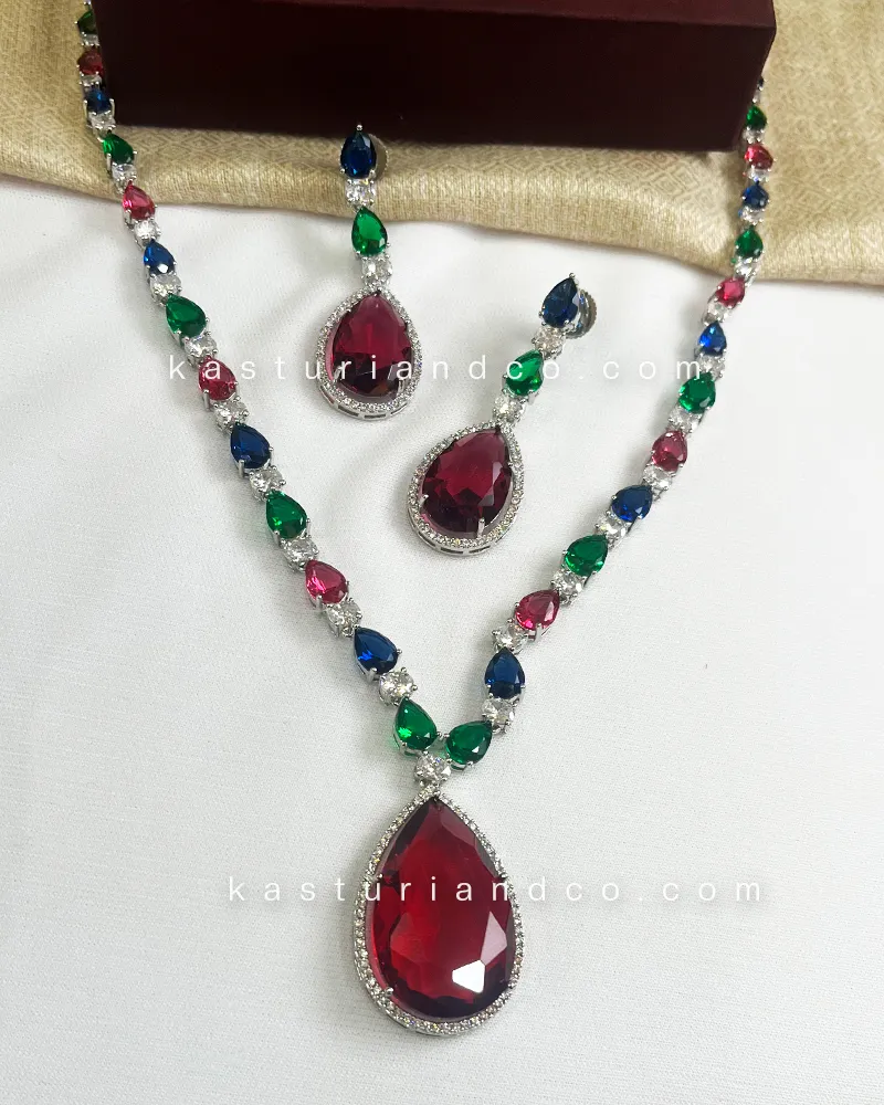 Jenny Multicolour Stone Necklace, Silver Plated - Image 6