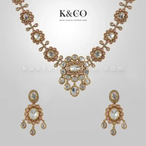 Siya Classic Polki Kundan Necklace, Pink