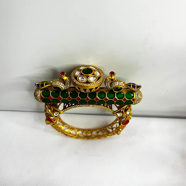 Polki Peacock Bangle, Green