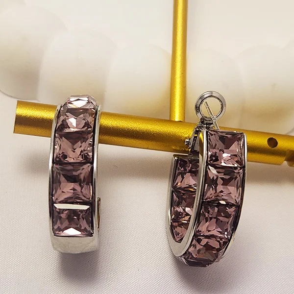 Premium Crystal Hoop Earrings, Pink
