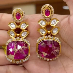 Ash Marble Stone Polki Earrings