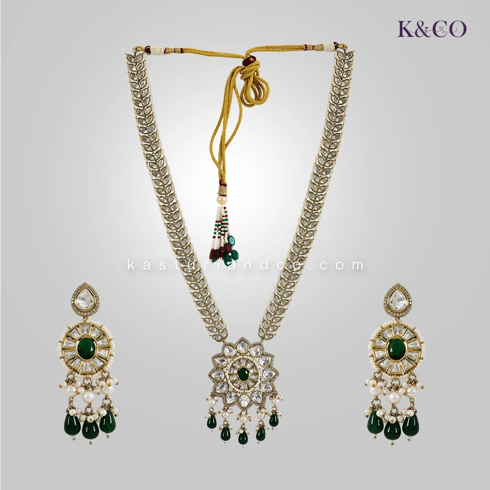 Royal long Polki Studded Necklace with Stones