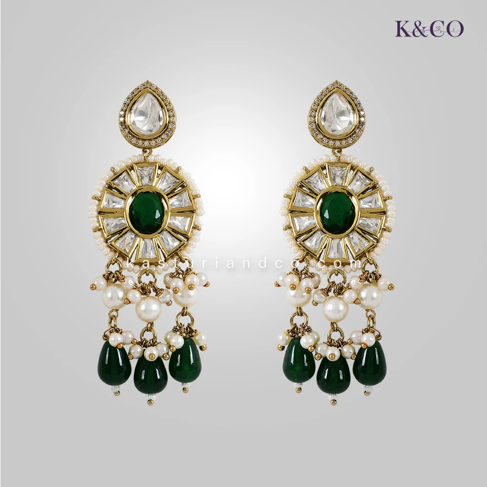 Royal long Polki Studded Necklace with Stones - Image 4