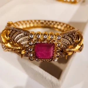 Antique Gold Elephant Kada with Stone