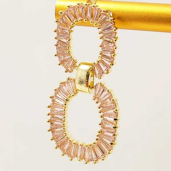 Baguette layered loop Earrings, Pink - Image 3