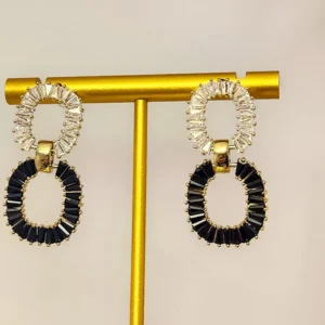 Alternative view of Baguette layered loop Earrings, Black