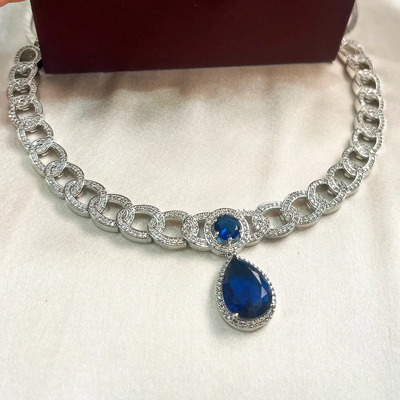 Jia Cubic Zirconia Choker Necklace, Blue - Image 3