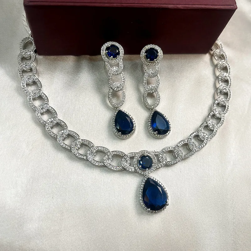 Jia Cubic Zirconia Choker Necklace, Blue - Image 2