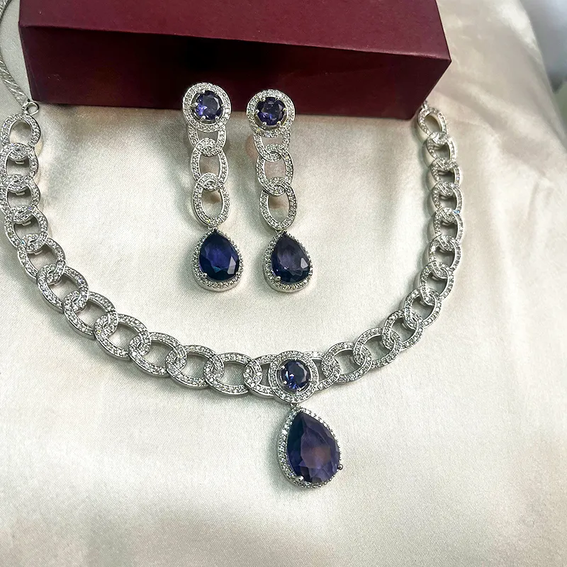 Jia Cubic Zirconia Choker Necklace, Purple