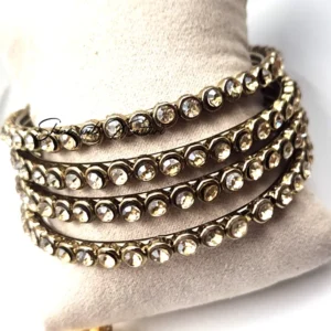 Elegant Crystal Stone Bangle Set - Gold Finish