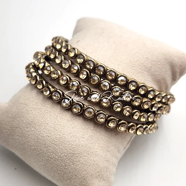 Elegant Crystal Stone Bangle Set - Gold Finish - Image 2
