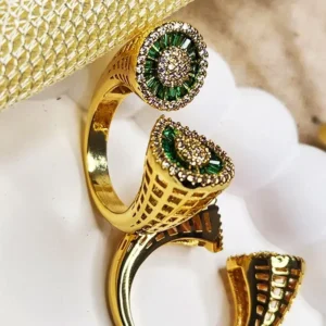 Designer CZ ring with Baguettes, Green