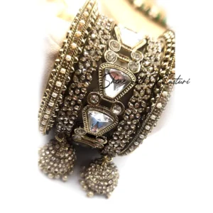 Alternative view of Embellished Kundan Bangle with Jhumka Drops