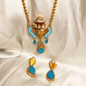 Ethnic Ganpati Necklace with Earrings, Blue