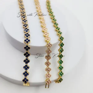 Green Sapphire Floral Bracelet, Gold-Plated