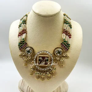 Alternative view of Kundan Necklace Set with Multi-Layer Beads
