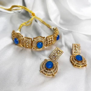 Alternative view of Kundan Choker Necklace Set with Earrings, Blue