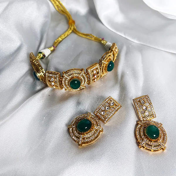 Kundan Choker Necklace Set with Earrings, Blue