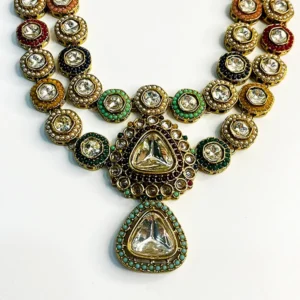 Alternative view of Traditional Kundan Multicolor Necklace with Polki Stones