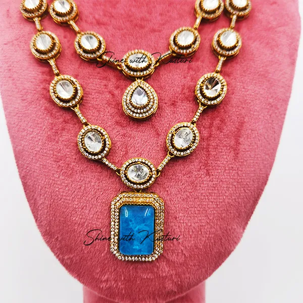Shilpi Layered Polki Necklace with Stone Drop - Image 2