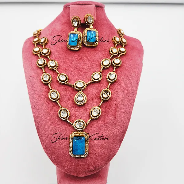Shilpi Layered Polki Necklace with Stone Drop