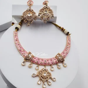 Alternative view of Sana Meenakari Hasli with Inlay Work Pink